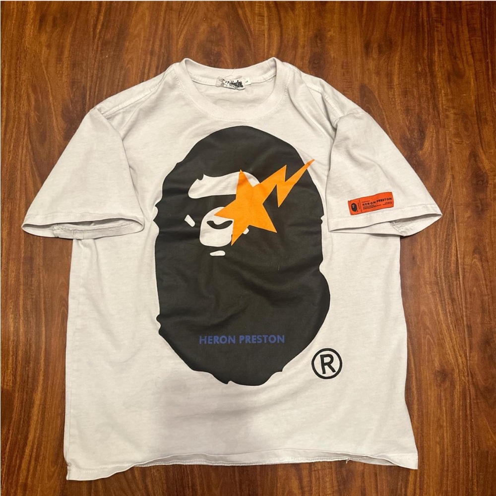 Bape White and Orange Short Sleeve Tee Iconic Design